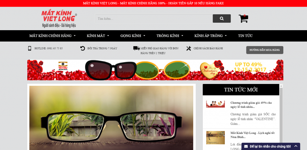 Thiết kế web shop mắt kính